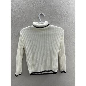 Womens Sugar Sweater Size Large White Black Outlined Long Sleeve Turtleneck